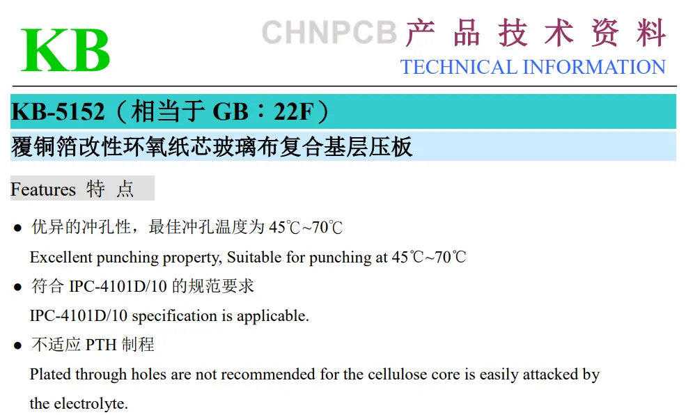 KB-5152 22F composite PCB material technical specification datasheet
