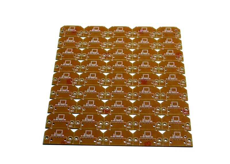 Single-sided PCB with brown substrate and copper pads for consumer electronics.