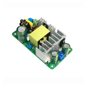100W switching power supply PCBA board with aluminum heatsink - side angle view
