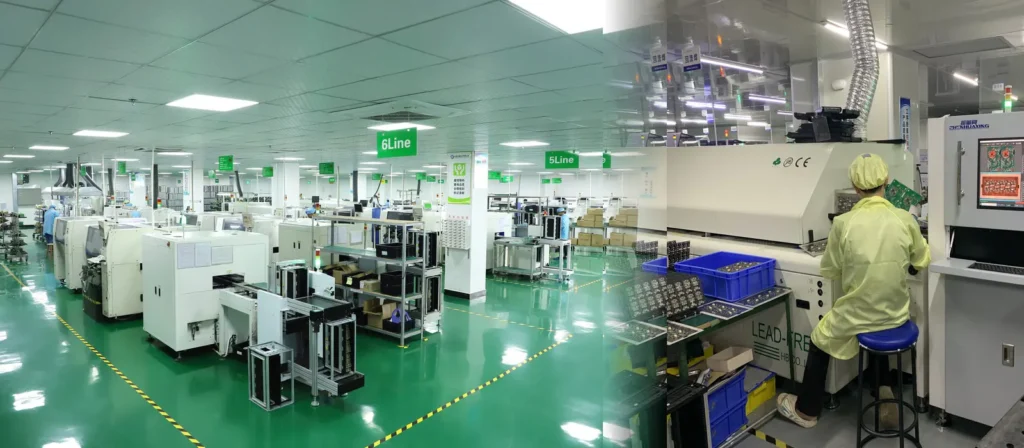 Guangzhou PCBA manufacturer factory workshop — SMT assembly lines and AOI inspection at CHNPCB
