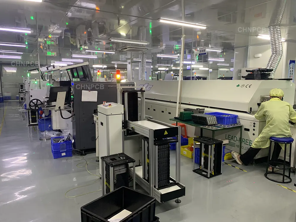 PCB SMT assembly process - reflow soldering line in China