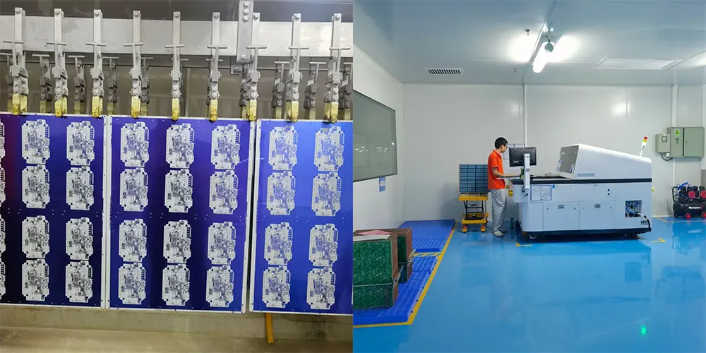 CHNPCB advanced copper plating production line and rigorous AOI testing area.